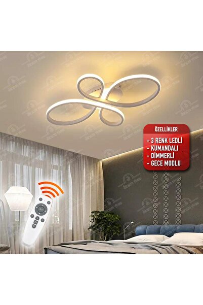 Elektroyou Nehir Beyaz Kumandalı 3 Renk Ledli Dimmerli Modern Ledli Avize