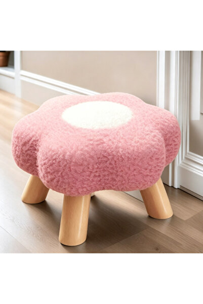 genric FFD Modern Flower Shape Ottoman Stool with Solid Wooden Legs, Plush La...