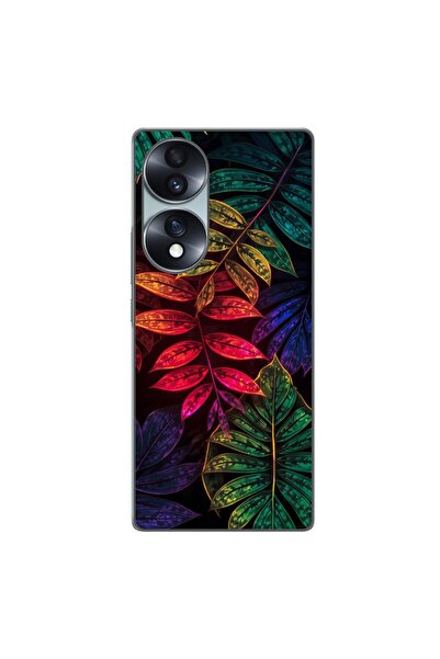 OEM Husa compatibila cu Honor 70 Silicon Gel Tpu Model Minmal Neon Leaves Pat...