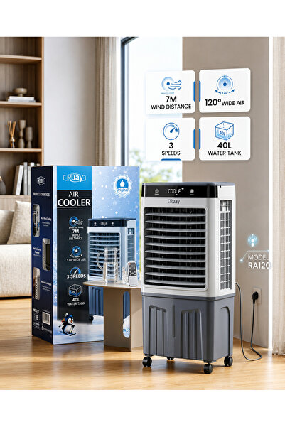 RUAY 40L Portable Air Cooler with Remote, 7M Air Distance, 120° Wide Air Flow...