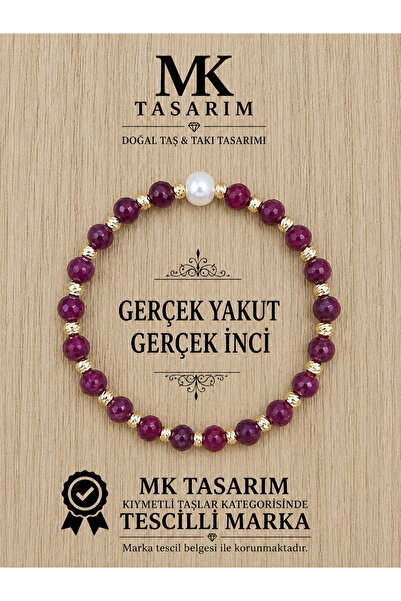 MK tasarım Genuine Ruby Stone Genuine Pearl Bracelet Mk.7000.823- Comfort-Pea...