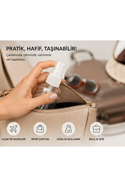 Kozpak Tekli 30 ML Şeffaf Plastik Sprey Şişe Beyaz Parmak Spreyli Kolonya Dez...