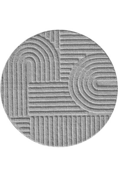 AYYILDIZ Covor modern, rotund, cu design 3D, 80 x 80 cm, argintiu, polipropil...
