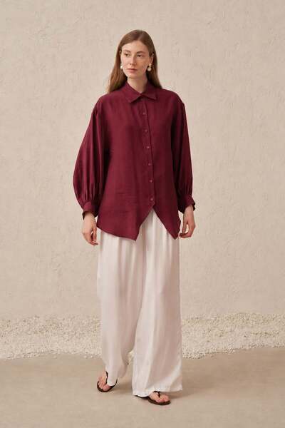 ALLDAY Burgundy-Balloon Sleeve Oversize Shirt