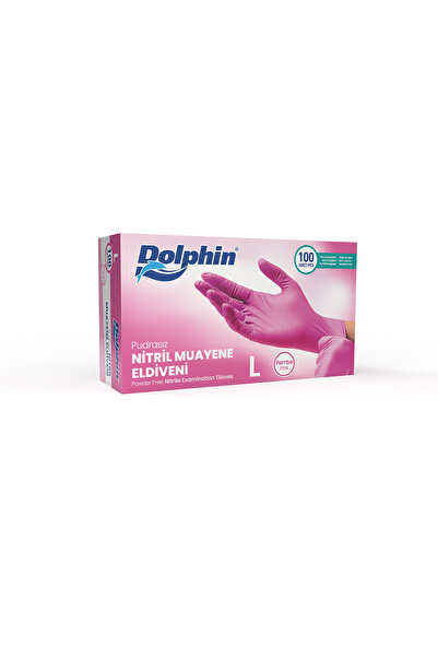 Dolphin Pembe Nitril Muayene Eldiveni L Beden 100 Adet - MDR