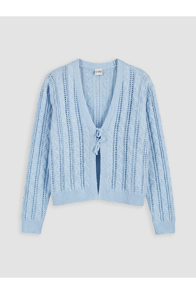 LC Waikiki Nevavm V-Neck Girls' Knitwear Cardigan with a Difference