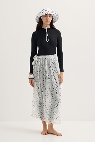 KADRİYE BAŞTÜRK Tesettür Pareo Tül Etek Beyaz Puantiyeli