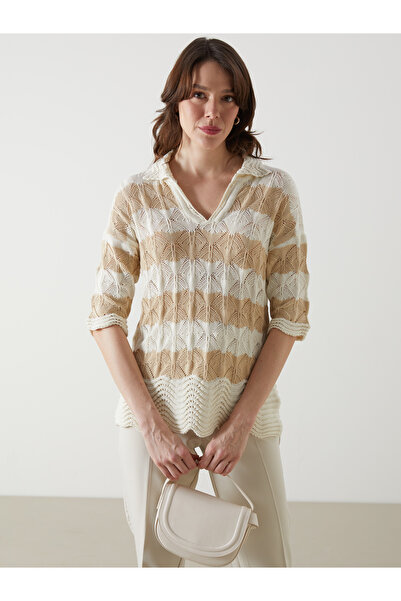 LC Waikiki Polo Neck Striped Women's Knitwear Sweater