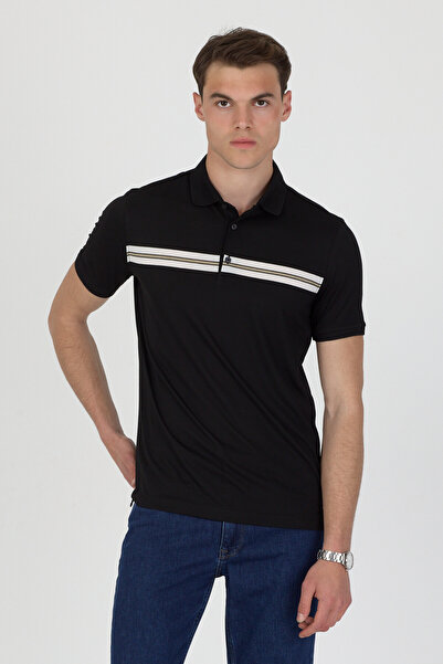 ENQUE Polo Collar Cotton Pocketless Striped Short Sleeve T-Shirt