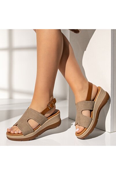Modlet.ro Women's khaki platform sandals with a strap EVA20