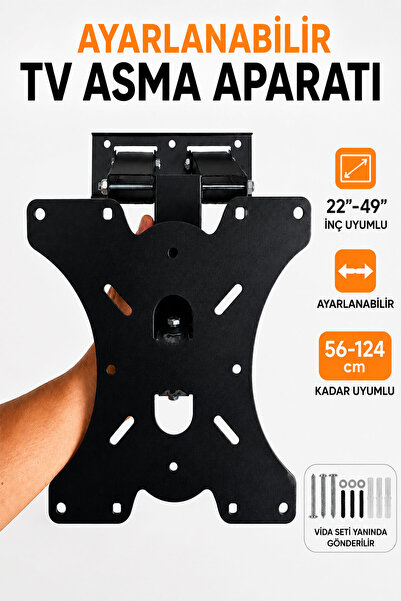 Badem10 TV Askı Aparatı 22-49 İnç Uyumlu Ayarlanabilir Duvar Askı Aparatı Pla...