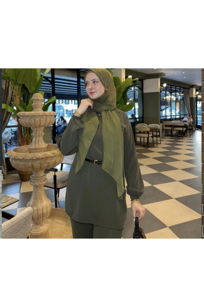 modacofashion Crepe Fabric Elastic Trousers Tunic Double Set
