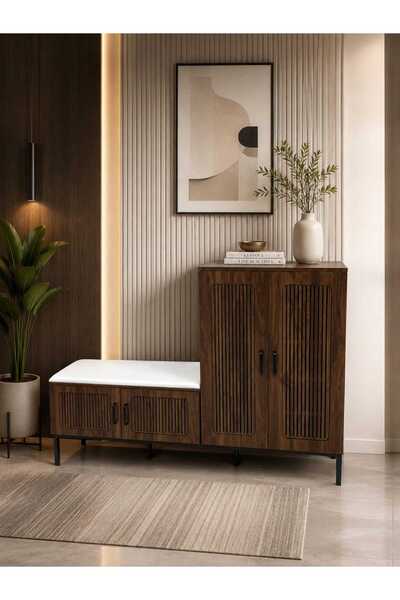 Generic Brown Wood Shoe Storage Cabinet with Comfortable Bench - Modern Design