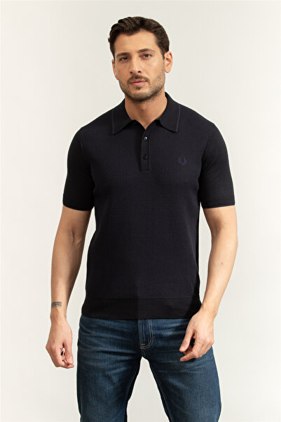 Fred Perry Tonic Waffle Knitted Shirt Erkek Polo Yaka T-Shirt Lacivert