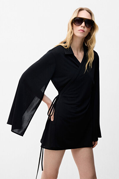 adL Siyah Şifon Uzun Gömlek