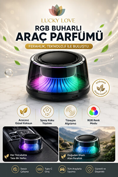 Lucky Love Rgb Buharlı Araç Parfümü 800MAH Batarya Ortam ve Oda Hava Nemlendi...