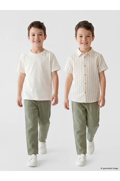 LC Waikiki Nevavm Striped Boys' Shirt and T-Shirt 2-Piece Set with Difference
