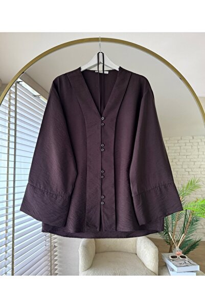 MODA MT Kadın Düğme Detaylı Çilek Kumaş Kimono