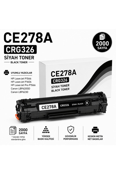 MUADİL TONER HP CE278A-CRG326-P1566-P1606-LBP6200D-LBP6230 Siyah 2000 Sayfa