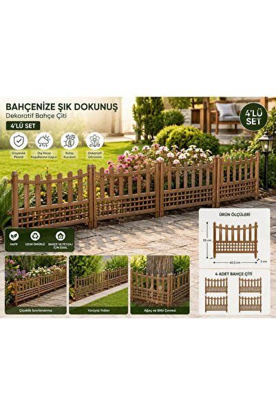 LOREMPBOX 4’lü Set Dekoratif Plastik Bahçe Çiti 60,5 x 55 cm Çiçeklik Sınırla...