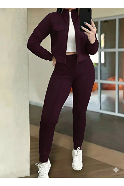 Beruflic Women's Long Sleeve Front Zipper Short Modal Purple Jacket and Pants...
