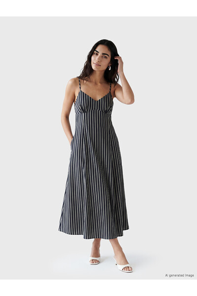 LC Waikiki Rmz Gi̇yi̇m Farkiyla Striped Rope Strap Waist-Slit Dress
