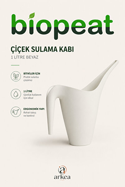 BioPeat 1 Litre Beyaz Çiçek Sulama Kabı – Modern Tasarım Ergonomik Bitki Sula...