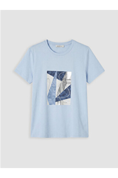 LC Waikiki New Season Blue Crew Neck Printed Women's T-Shirt