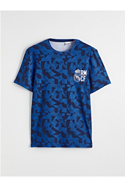LC Waikiki New Season Blue Crew Neck Real Madrid Printed Men's Sports T-Shirt