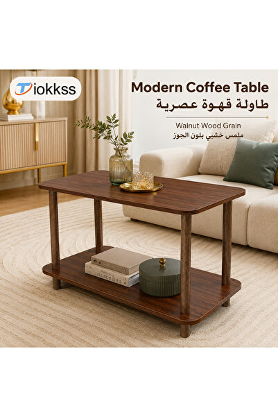 Tiokkss Modern Walnut Coffee Table, 2-Tier Wooden Sofa Side Table With Open S...