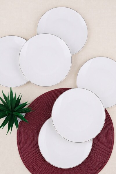 tabakevi Tabak Evi Porcelain Chic Platinum Gilded Serving Plate 24,50cm Set of 6