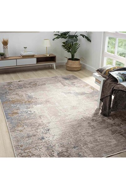 Pera Halı Açık Gri Bej Mavi Soyut Eskitme Desenli Halı - DK10206MP