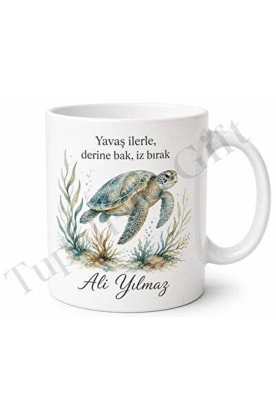 Tupya Gift كوب بورسلين مطبوع بتصميم سلحفاة، هدية مميزة بتصميم خاص