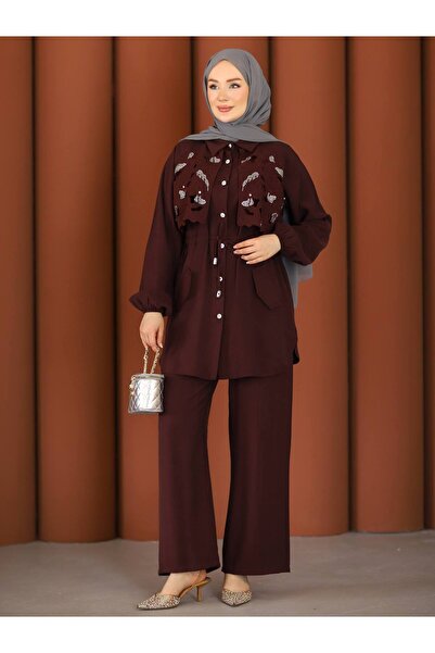 YAREN CLARA Stone Embellished Belted Double Suit Yrn-333