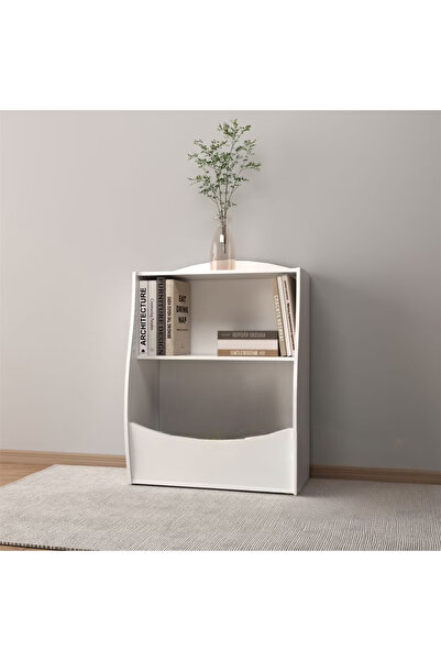 HayaBazaar White Curved 2-Tier Kids Open Wooden Bookshelf Toy Storage Rack