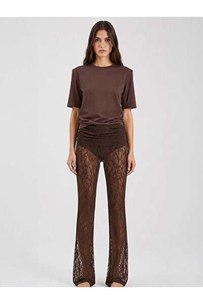 RİVUS High Waist Flare Lace Pants - Coffee