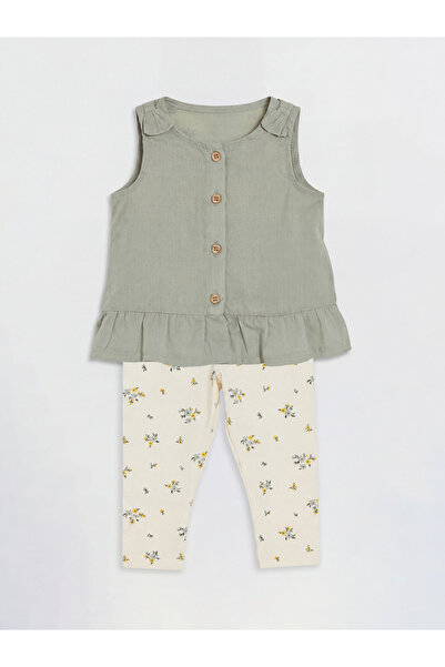 LC Waikiki Flower Patterned Baby Girls' Blouse and Leggings Set