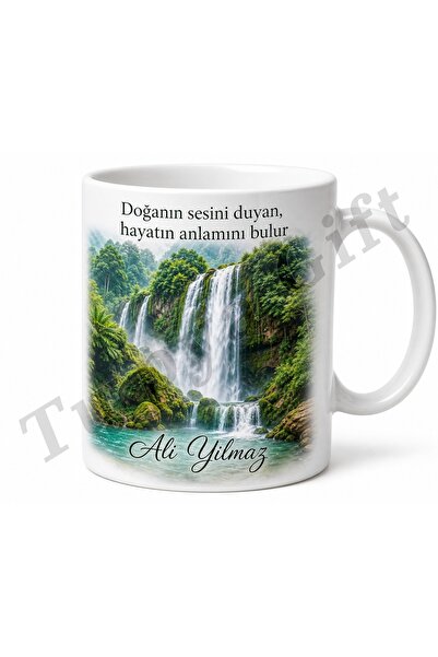 Tupya Gift كوب بورسلين مطبوع عليه شلالات وطبيعة، هدية للمحبيين من الطبيعة