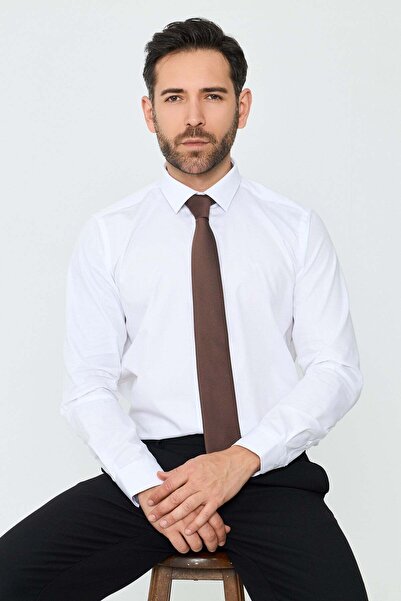 White Stone Brown Eyelet Patterned Wide Men's Tie