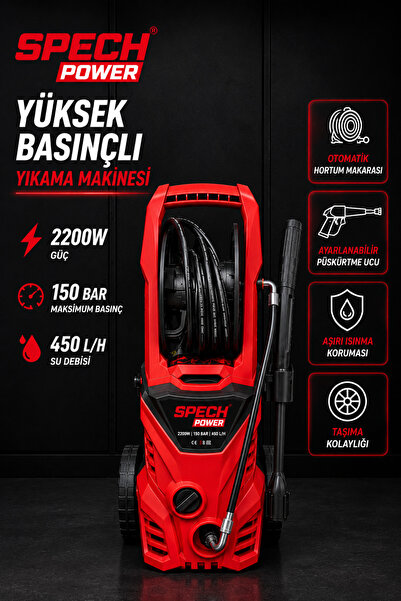 Spech Power Profosyonel 2200W Yüksek Basınçlı Yıkama Makinesi 150 bar Araç Yı...