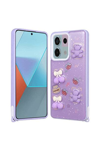 Case 4U Redmi Note 13 Pro 5G Kılıf Parlayan Sıvılı Simli Kabartma Figürlü C4U...