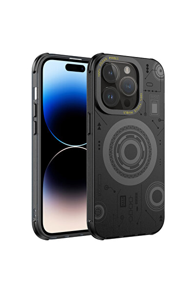 Case 4U iPhone 14 Pro Uyumlu C4U Wireless Şarj Özellikli Desenli Hot Kılıf-Siyah