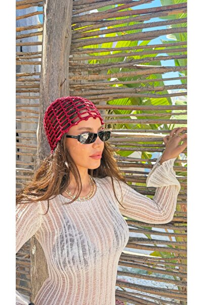 ATELİER TUĞBA Kep001 Hand Knitted Net Cap with Pul Detail