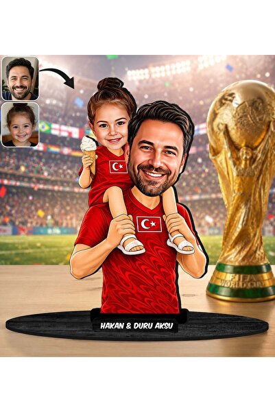 Bk Gift Kişiye Özel Türkiye Milli Takım 2026 Dünya Kupası Baba&Kız Karikatürl...
