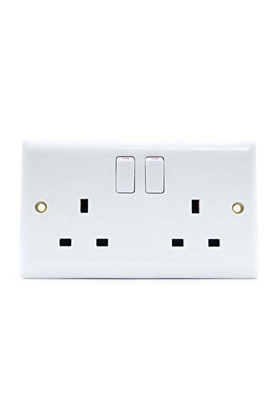 Duravel 2 Gang Double 13A UK Socket with Neon – Ultra Thin Plastic, Fire-Resi...