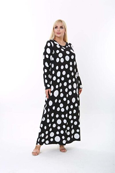 kısmet sepeti Women's Plus Size Black Point Patterned Viscose Combed Cotton S...