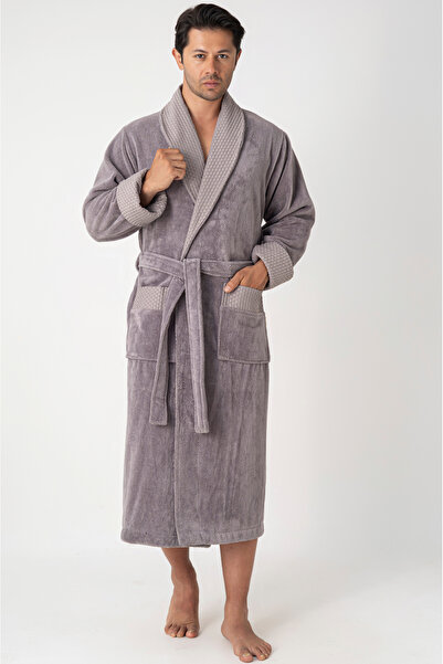 Nuşa Men's Shawl Collar Quilted Bamboo Cotton Soft Absorbent Luxury Bathrobe