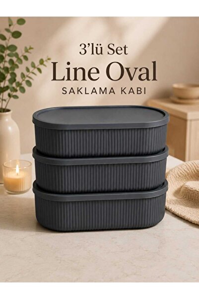 zemihra 3'lü Line Oval Çizgili Saklama Kabı Seti 1.2L×3 Mikrodalga Ve Donduru...