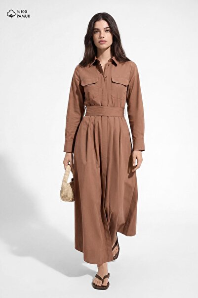Hooopstore Belted Copper Shirt Dress
