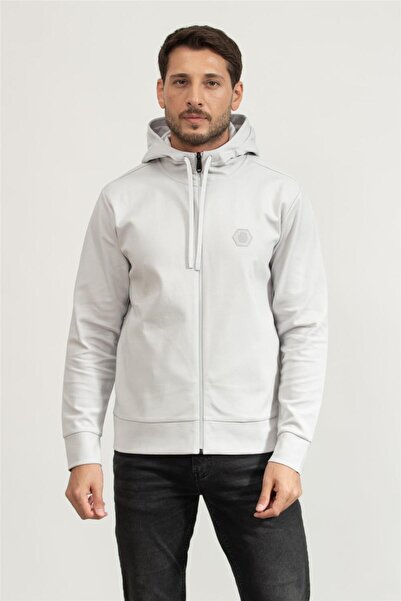 BOSS Erkek Fermuarlı Sweatshirt Açık Gri